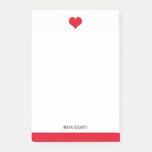 Post-it® Coeur et bordure rouge blanc et brillant, nom