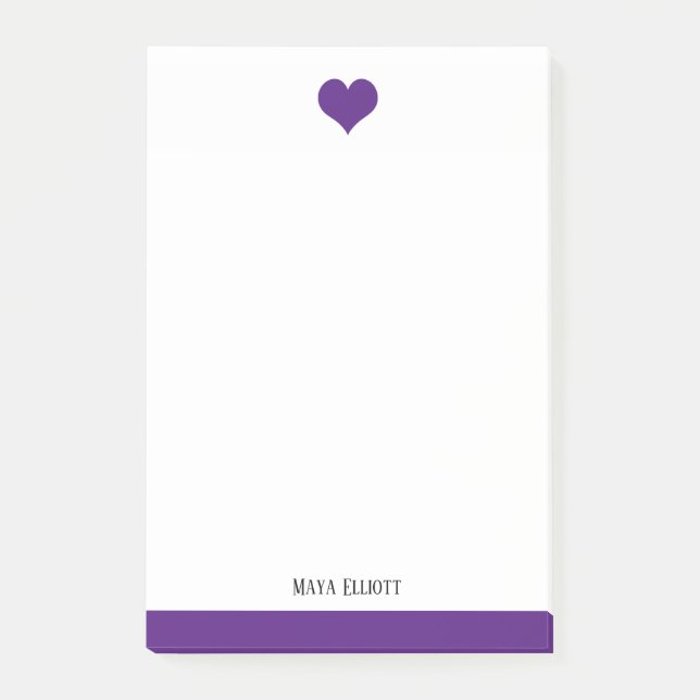Post-it® Coeur et bordure violet blanc et brillant, nom (Devant)