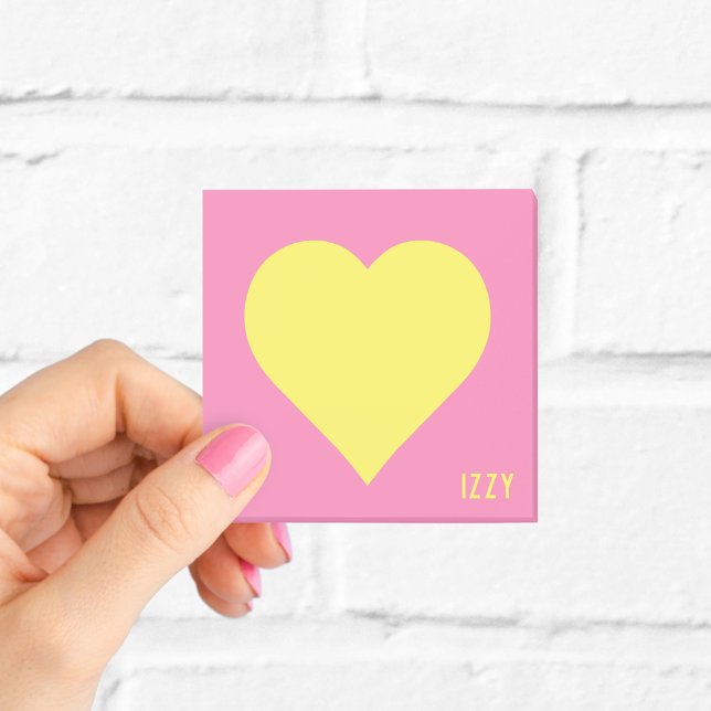 Post-it® Cœur jaune rose chaud Nom (Créateur téléchargé)