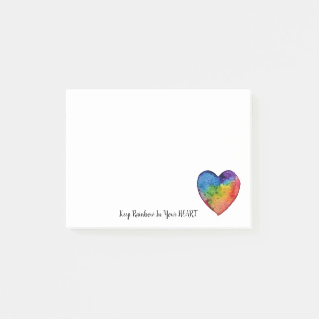 Post-it® Coeur mignon d'arc-en-ciel d'aquarelle (Devant)