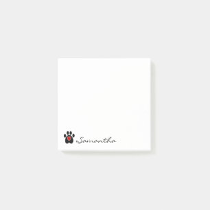Post-it® Coeur noir de rouge d'empreinte de patte