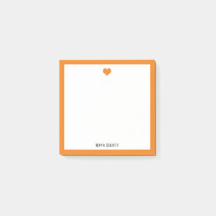 Post-it® Coeur orange vif et frontière blanche avec nom
