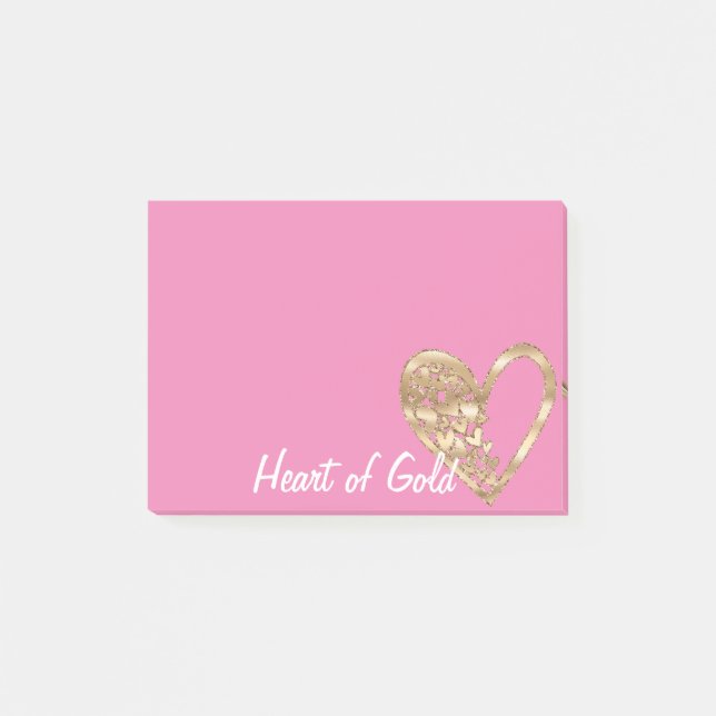 Post-it® Coeur rose chic de l'or (Devant)