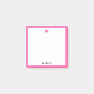 Post-it® Coeur rose vif et frontière blanche avec nom