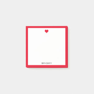 Post-it® Coeur rouge vif et frontière blanche avec nom