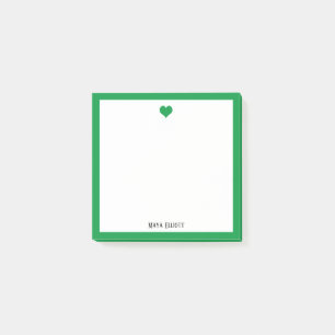 Post-it® Coeur vert vif et frontière blanche avec nom