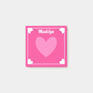 Post-it® Coeurs blancs roses chauds très Fille Votre nom
