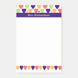 Post-it® Coeurs colorés mignons Nom personnalisé École