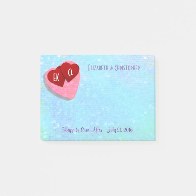 Post-it® Coeurs rose et rouge Mariage personnalisé (Devant)