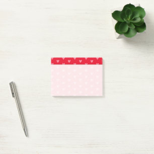 Post-it® Cœurs roses sur fond rouge avec zone d'écriture dé