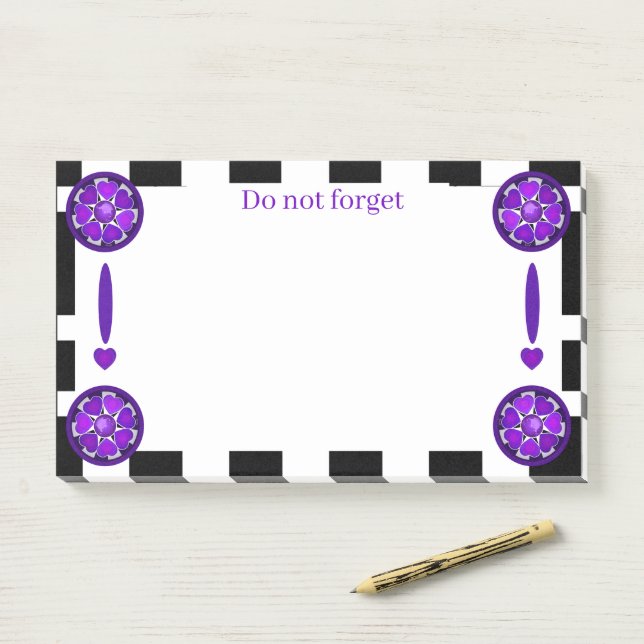Post-it® Cœurs violets B & N qui battent (Sur un bureau)