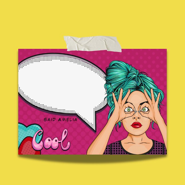Post-it® Comic Girl Pop Art Discours Bubble Pink Personnali (Créateur téléchargé)