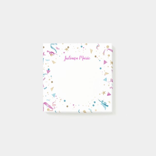 Post-it® Confetti Party rose et bleu étincelle (Devant)