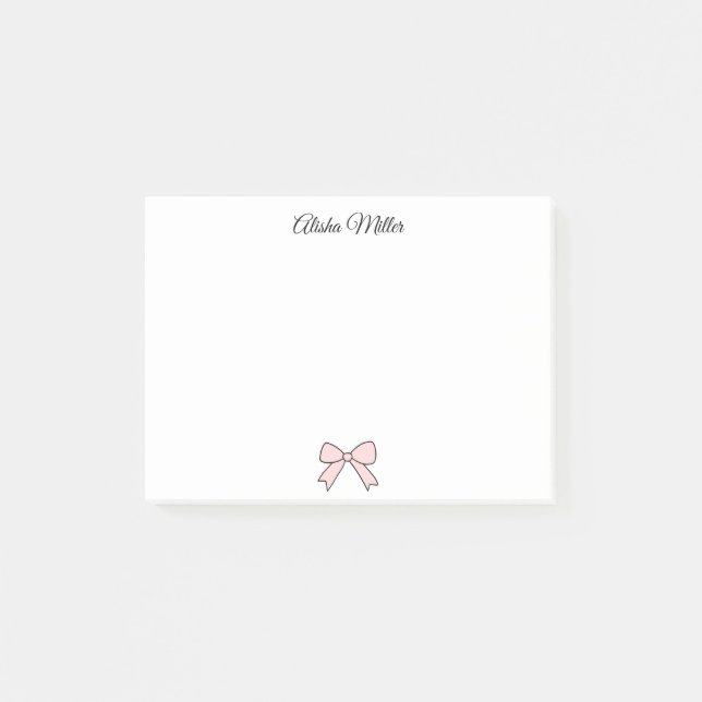 Post-it® Coquette Bow rose Nom personnalisé Stationery (Devant)