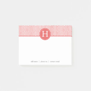 Post-it® Coral Chevrons Monogramme personnalisé