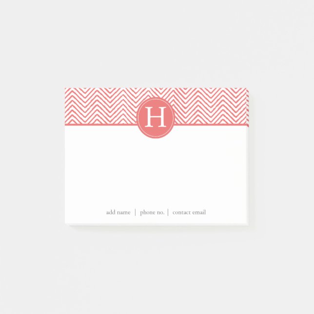 Post-it® Coral Chevrons Monogramme personnalisé (Devant)