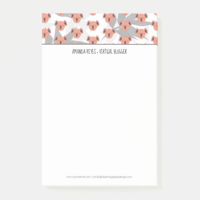 Post-it® Coral moderne Cute Koala et feuille tropicale (Devant)