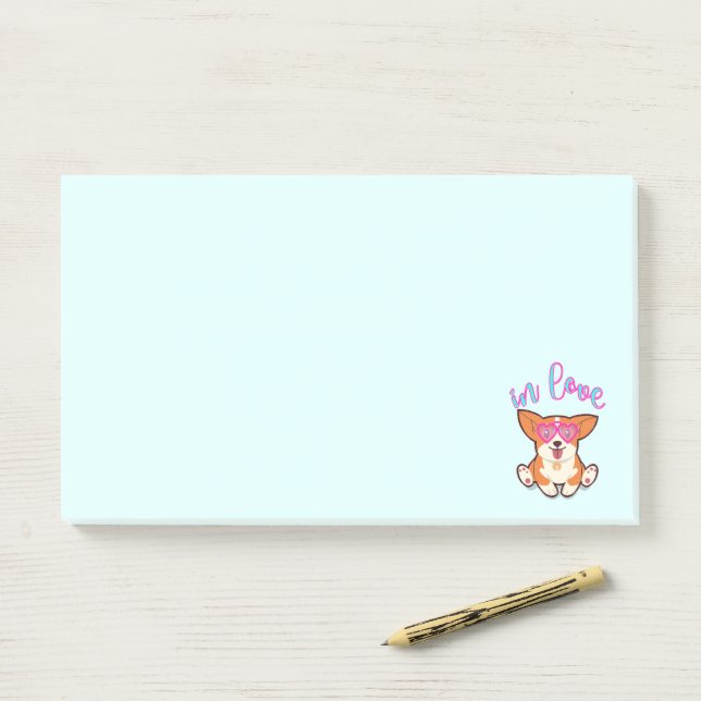 Post-it® corgi amoureux (Sur un bureau)
