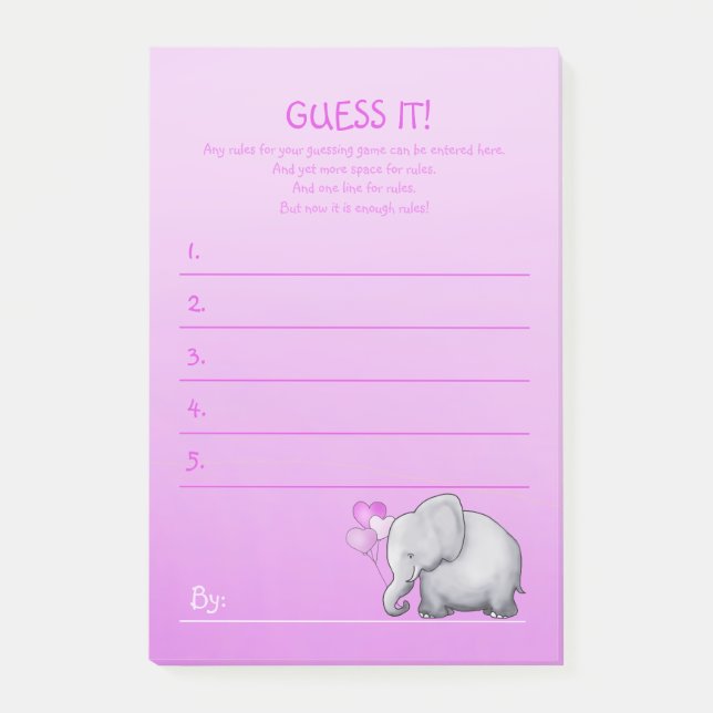 Post-it® Coupable Eléphant Rose Baby Girl Shoying Game (Devant)
