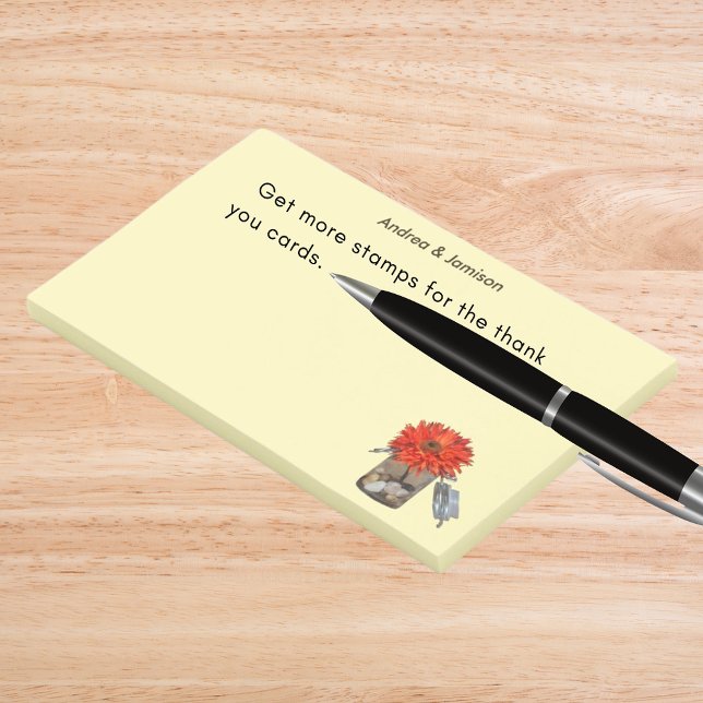 Post-it® Couple Noms Fleur orange dans Mason Jar (Couple Names Orange Flower in Mason Jar Post-it Notes)