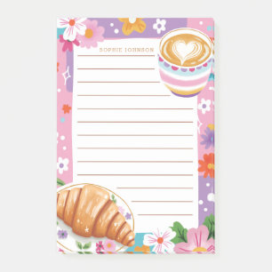 Post-it® Croissant Café Mignon Fleurs Violettes Floral Fémi