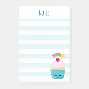 Post-it® Cupcake bleu mignon avec visage Kawaii