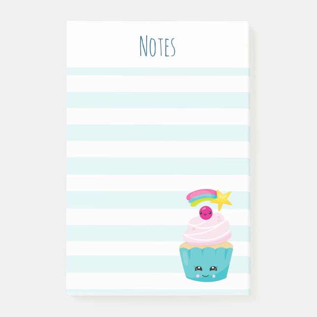 Post-it® Cupcake bleu mignon avec visage Kawaii (Devant)