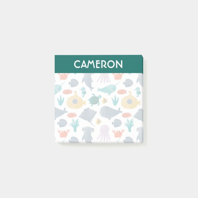 Post-it® Cute Aquarelle Océan Animaux Motif (Devant)
