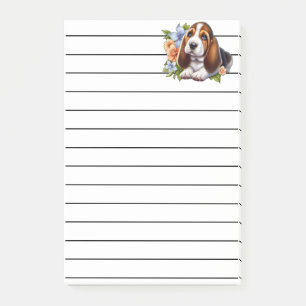 Post-it® Cute Basset Hound Chiot assis avec des fleurs
