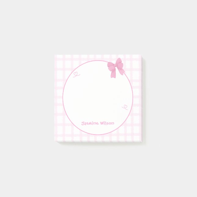 Post-it® Cute Bow Pastel En vichy rose (Devant)