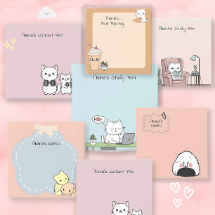 Post-it® Cute Cats Kawaii Rose et bleu Personnalisé