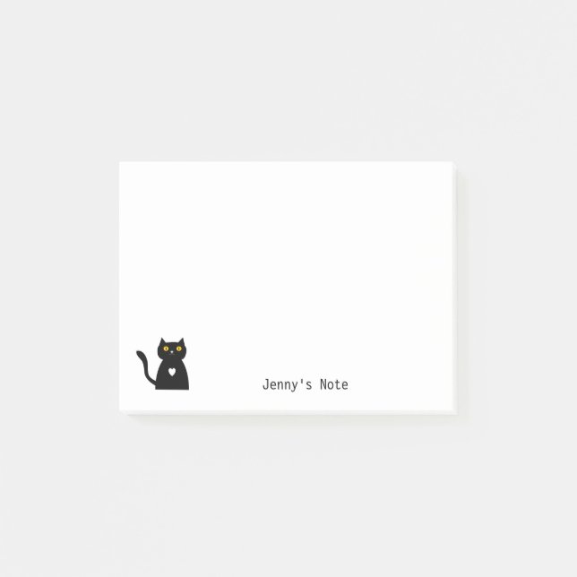 Post-it® Cute Chat Noir Animaux Animaux Caricature Nom pers (Devant)