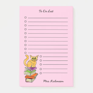 Post-it® Cute Chat sur les livres Enseignant à faire Liste 