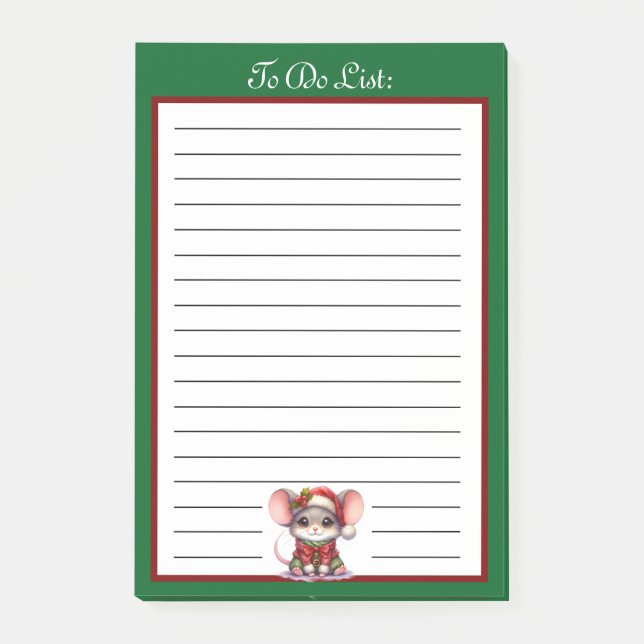 Post-it® Cute Christmas Mouse in a Santa Hat To Do List (Devant)