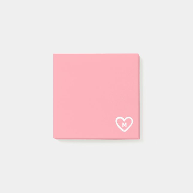 Post-it® Cute Girly Pastel Coeur rose Monogramme initial (Devant)