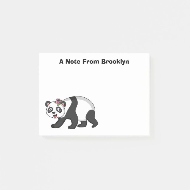 Post-it® Cute happy panda bear with flower cartoon (Devant)