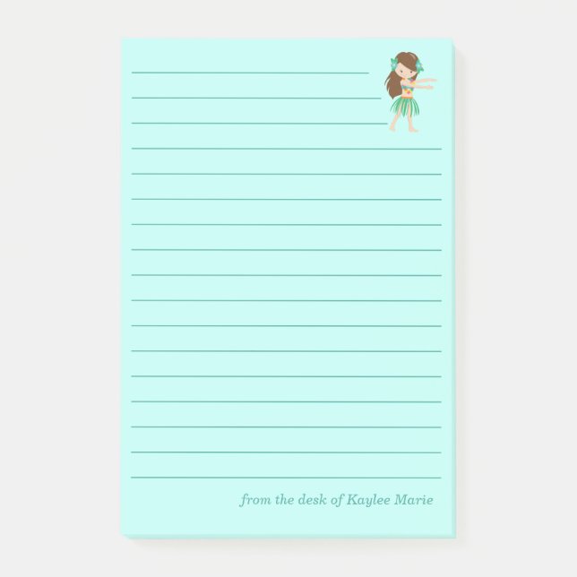 Post-it® Cute Hula Dancer Girl Custom Tropical Turquoise (Devant)
