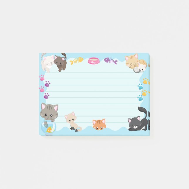 Post-it® Cute Kitty Cats Pawprints Baby Light Blue (Devant)