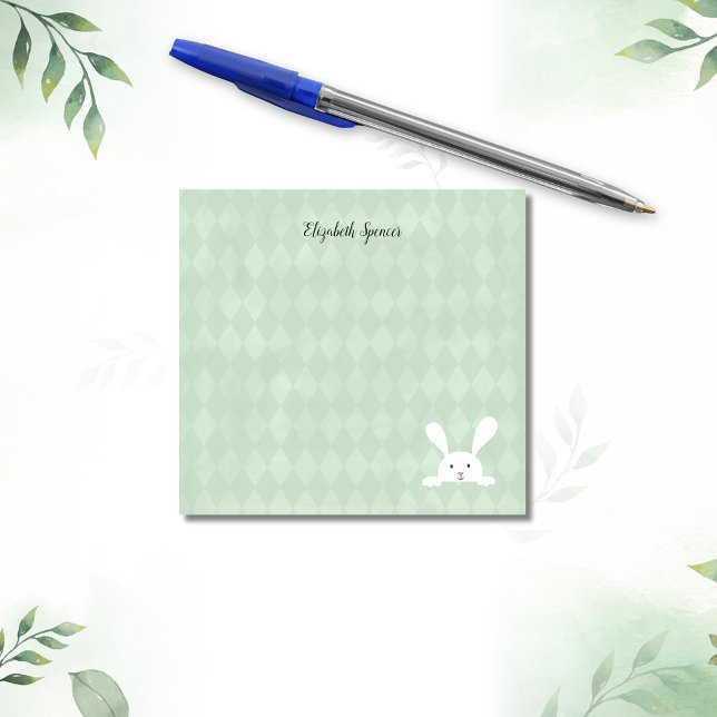 Post-it® Cute lapin blanc lapin Harlequin Motif | Green (Créateur téléchargé)