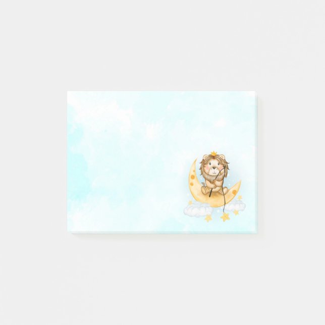Post-it® Cute Lion Pêche sur l'aquarelle de la lune (Devant)