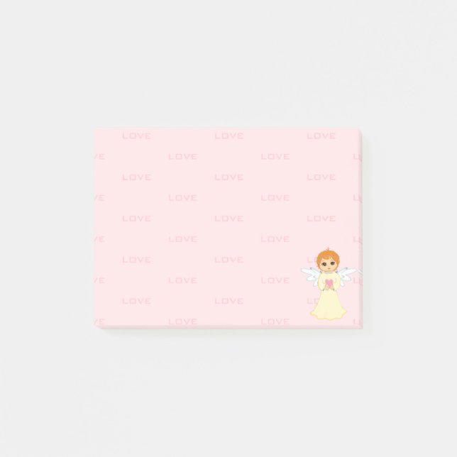 Post-it® Cute Little Angel & Love Motif sur rose (Devant)