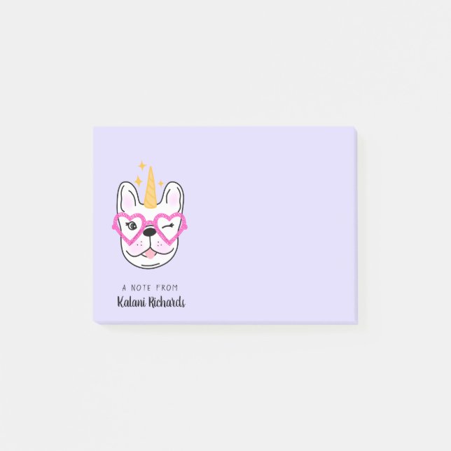 Post-it® Cute Little Frenchie Personnalisé | Pourpre (Devant)