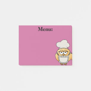 Post-it® Cute Owt Chef Menu Pink Post It Note