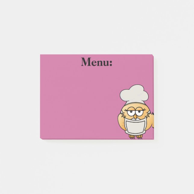 Post-it® Cute Owt Chef Menu Pink Post It Note (Devant)