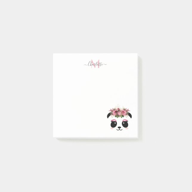 Post-it® Cute panda ours floral personnalisé monogramme (Devant)