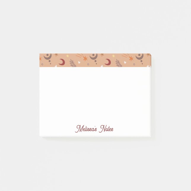 Post-it® Cute Retro Brown Boho Nom Whimsical Personnalisé (Devant)