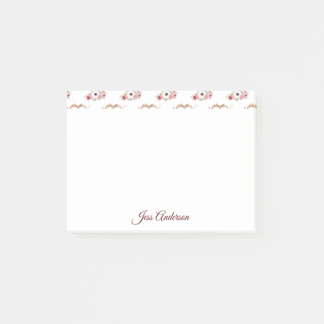 Post-it® Cute rose blanc Motif de coeur floral (Devant)
