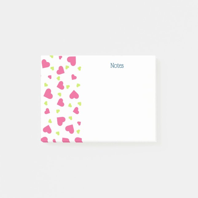 Post-it® Cute rose et vert Tumbling Hearts Motif (Devant)
