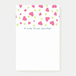 Post-it® Cute rose et vert Tumbling Hearts Motif
