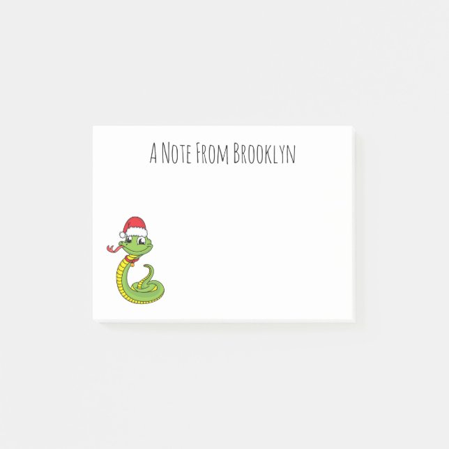 Post-it® Cute serpent vert avec chapeau santa dessin animé (Devant)